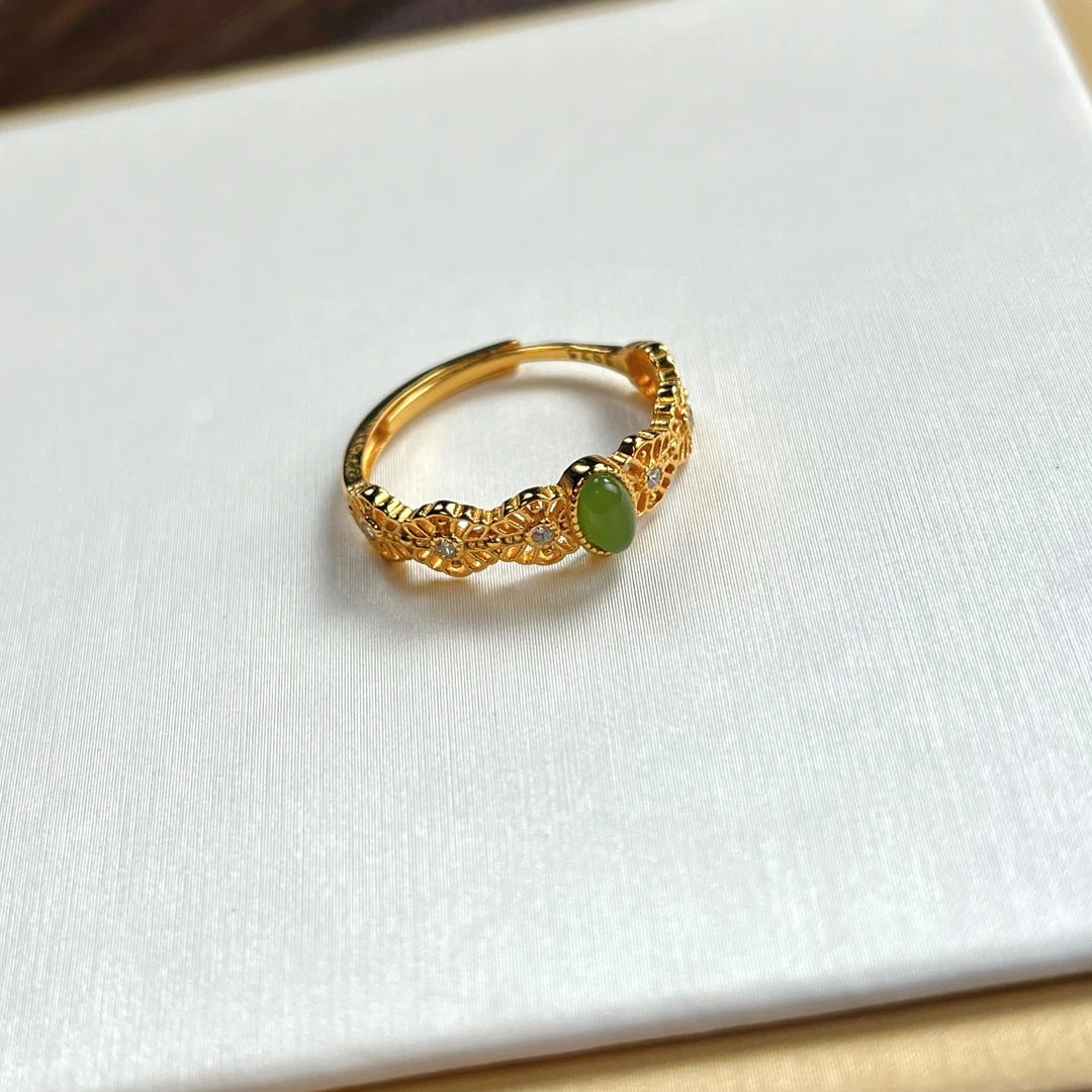 【大新珠宝】和田玉碧玉花丝戒指 -多样性发一