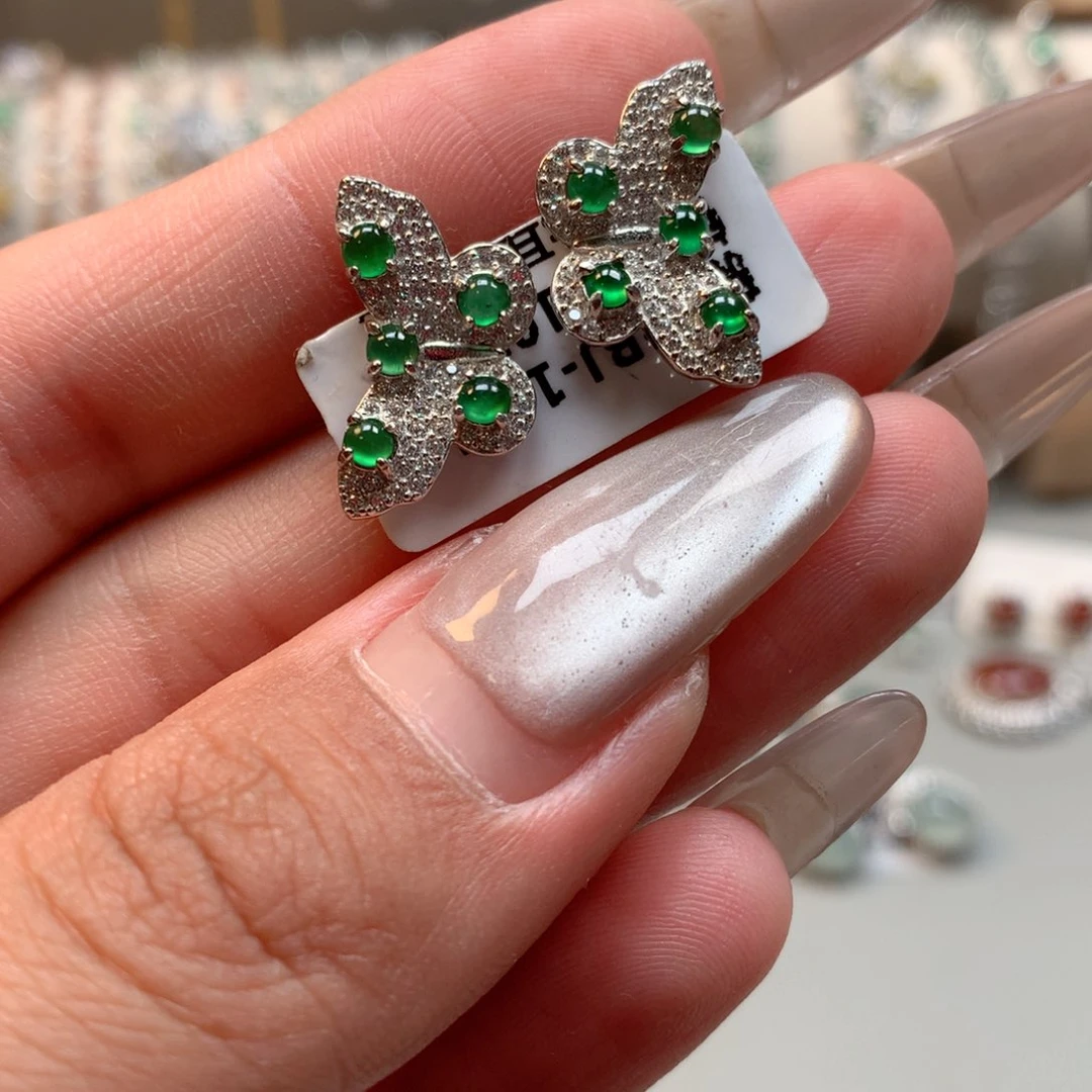 翡翠银S925镶嵌颈饰耳钉