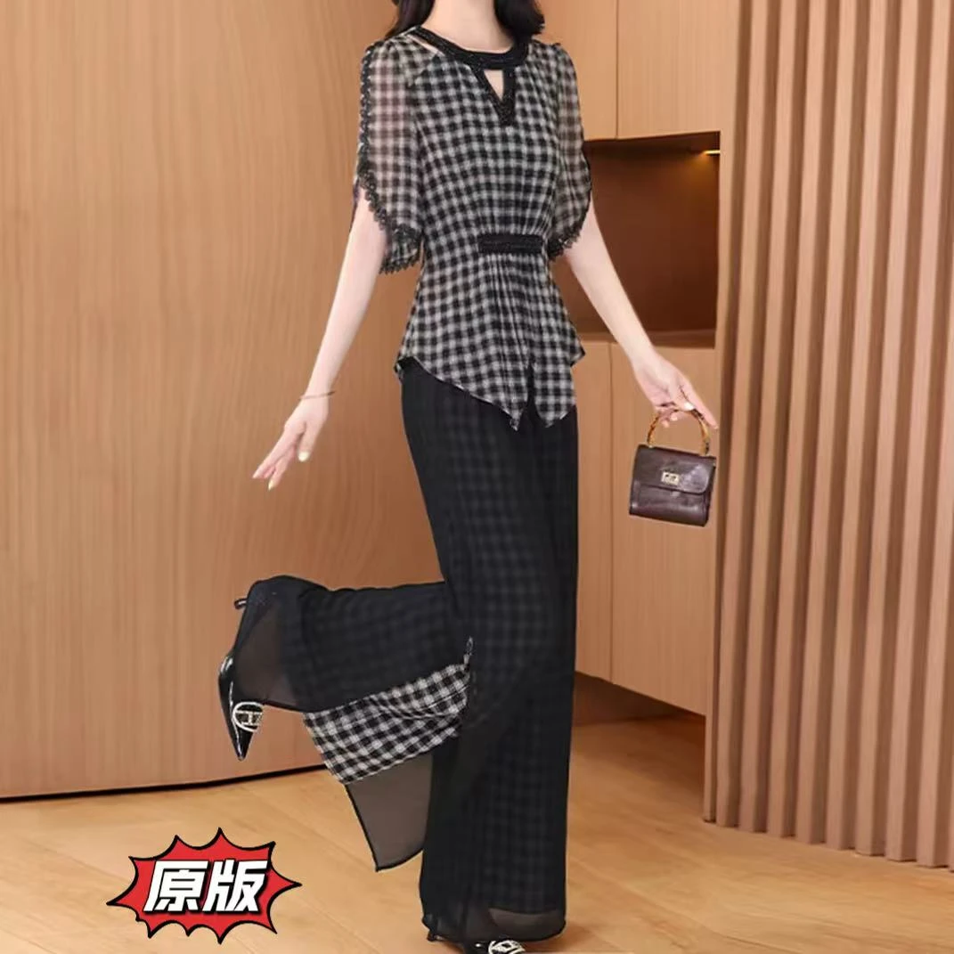 高档冰羽丝时尚显瘦两件套装2025夏季新款遮肉洋气轻奢减龄套裤装