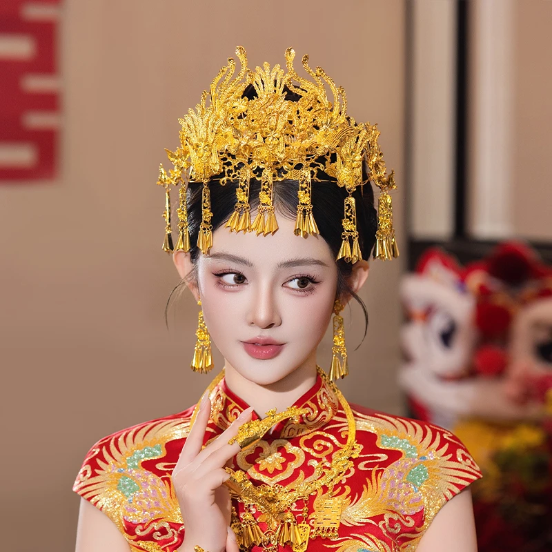 合金婚庆饰品 中式新娘古典敬酒结婚金色凤冠精致华丽头饰MT0259