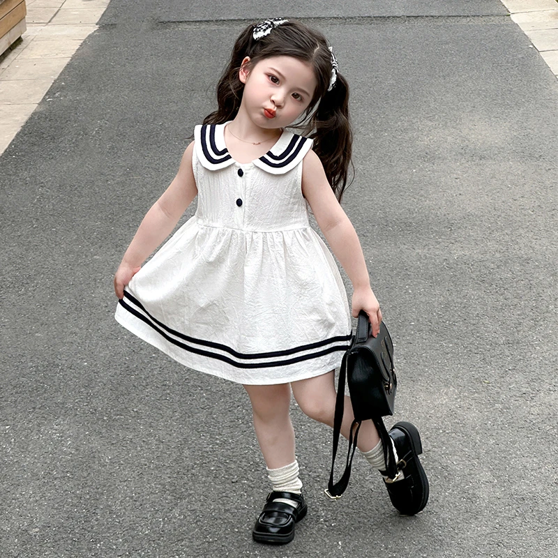女童夏季连衣裙2025新款女宝宝海军领儿童学院风背心裙小童公主裙