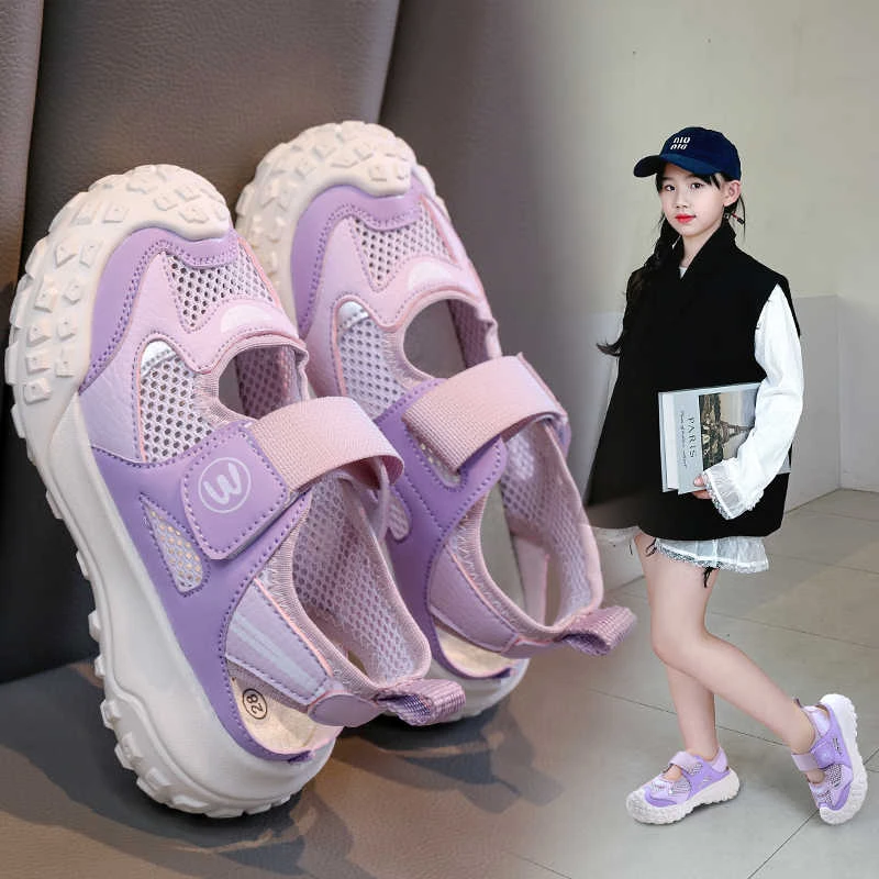 女童运动鞋夏季小白鞋透气单网软底轻便凉鞋小女孩百搭包头沙滩鞋