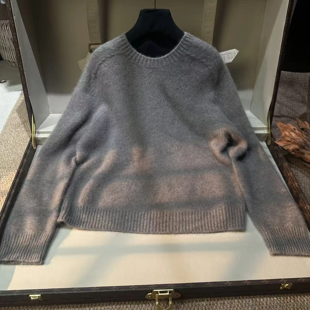 喵喵家 【福利款-100山羊绒】宽松型套头衫厚款常规款灰色休闲圆领