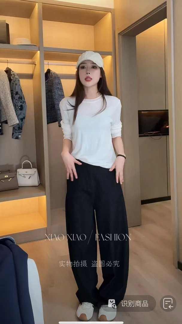 LXX 25新款黑色休闲百搭高腰阔腿弯刀牛仔裤WWK0401