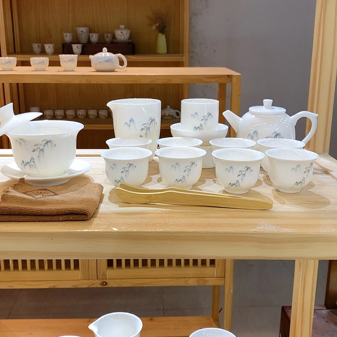 【墨城】羊脂玉瓷高山流水16头