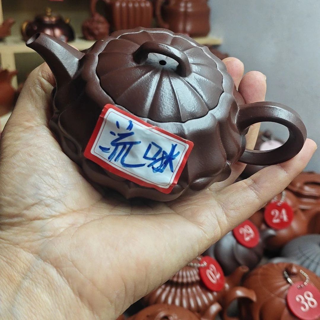 宜兴紫砂壶筋纹器半手工朱泥容量三佰