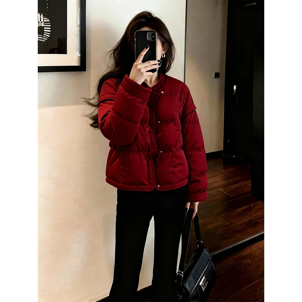 今年流行冬季爆款红色气质丝绒棉服保暖外套女装时髦通勤加厚棉袄