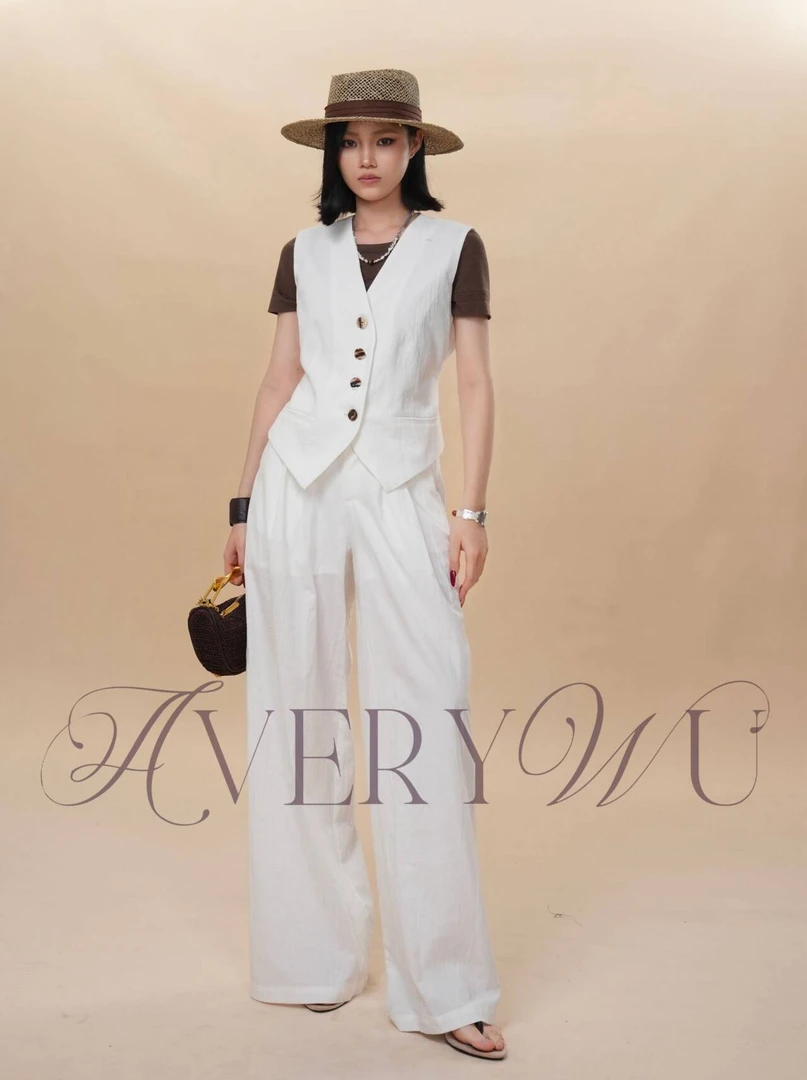 老吴的衣橱【疾风痕迹】气质白色苎麻休闲裤女夏季宽松直筒长裤K677