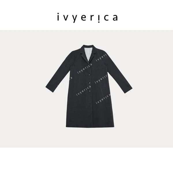 IVYERICA复古对白撞色西装领单排扣毛呢大衣G25WW094