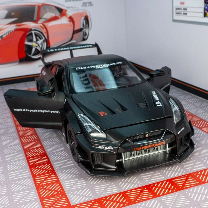 黑曼巴仿真GTR战神跑车合金车模汽车模型摆件收藏声光回力玩具车