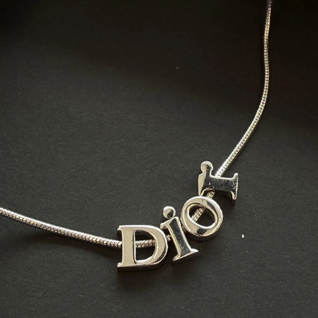 95新 DIOR/迪奥 银色logo蛇骨项链80168907