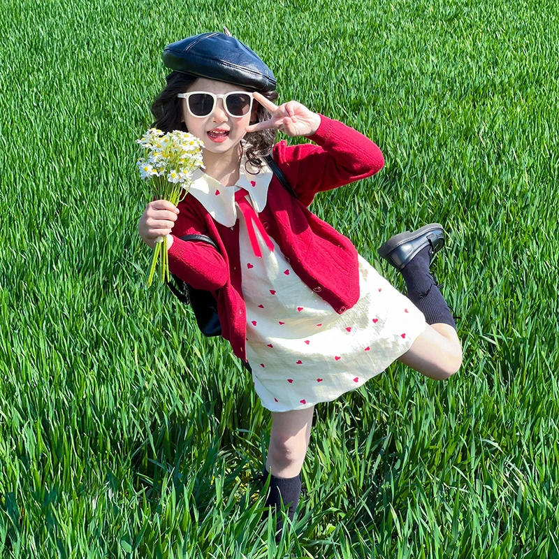 小女孩洋气韩范衣服春秋2025新款儿童开衫外套女童秋季背心裙套装