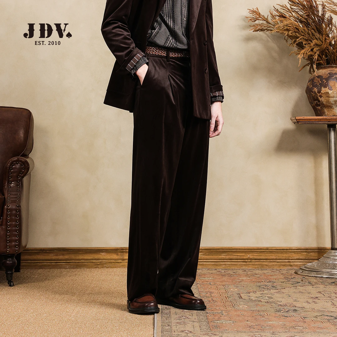 J.D.V2025男装常规款腰休闲裤复古金丝时尚春秋西装WPL50W2