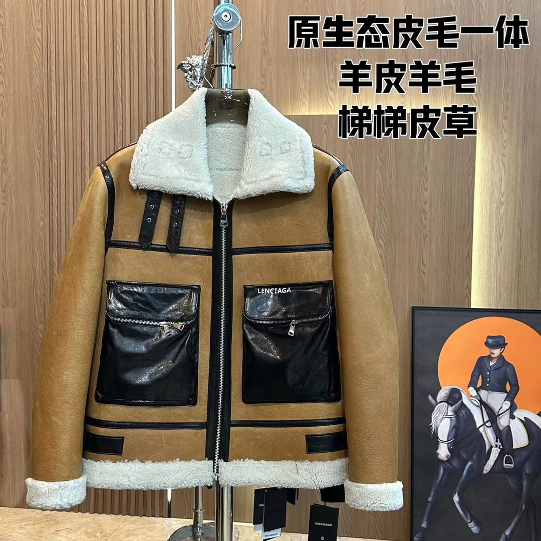 【梯梯男装】男士潮牌（复古做旧）轻奢休闲冬装皮毛一体2125现货