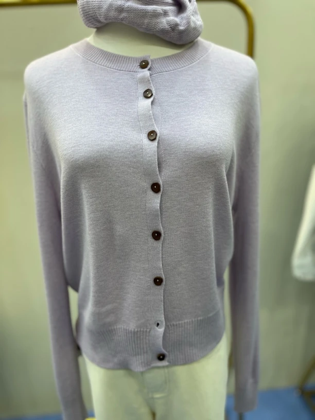 紫色圆领气质时尚百搭羊绒开衫