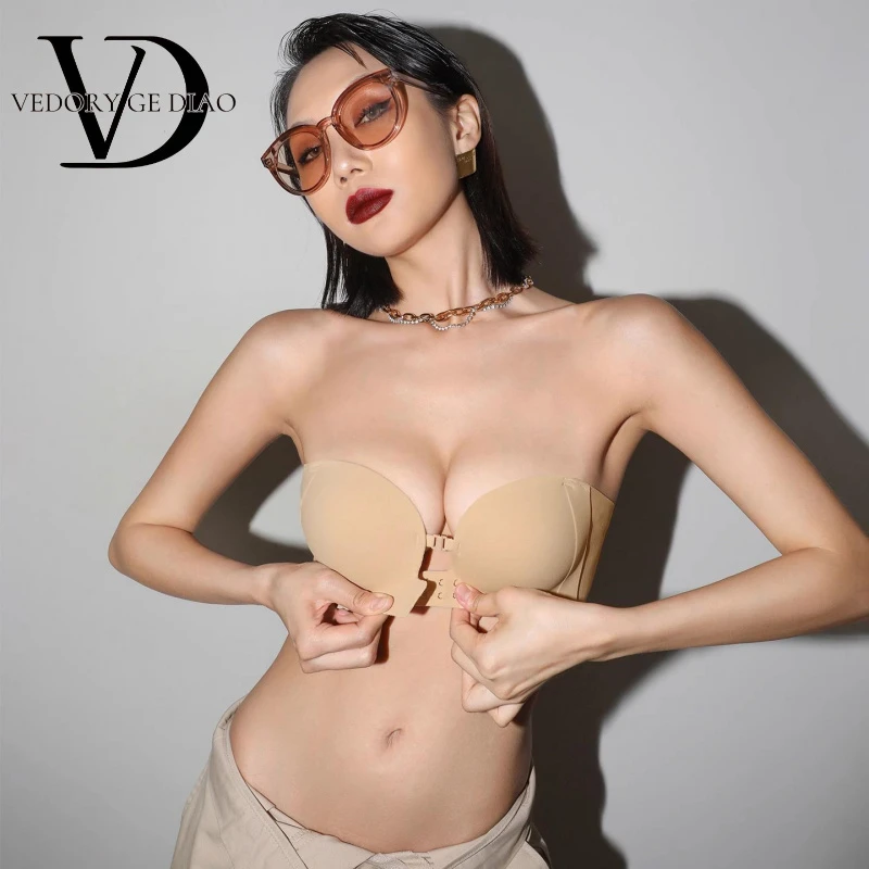 维多利亚前扣无肩带内衣女防滑聚拢小胸显大夏季薄款抹胸隐形无痕
