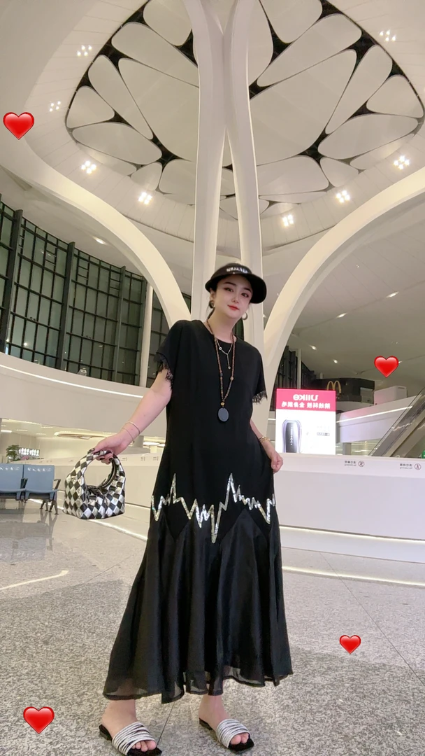 欧货亮片鱼尾连衣裙法式轻奢赫本风老钱风松弛感女装8059设计高级