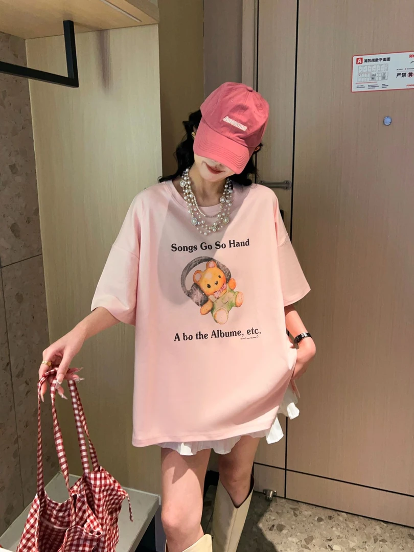 孕妇装甜美大码短袖夏季新款卡通宽松T恤女胖mm显瘦慵懒风上衣