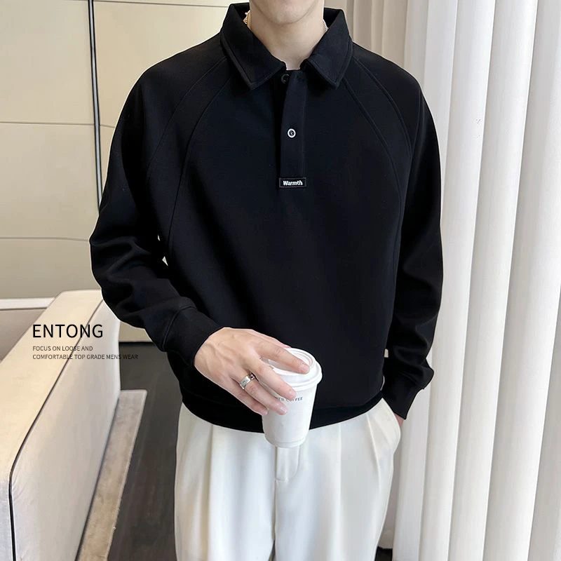 Entong翻领卫衣男士秋季新款宽松百搭POLO衫轻熟风长袖衬衫上衣服
