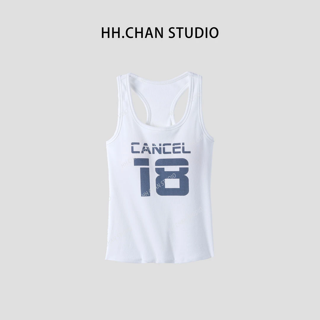 HH.CHAN“洒脱小白”定制棉微弹带胸垫18印花工字美背HH52E37690