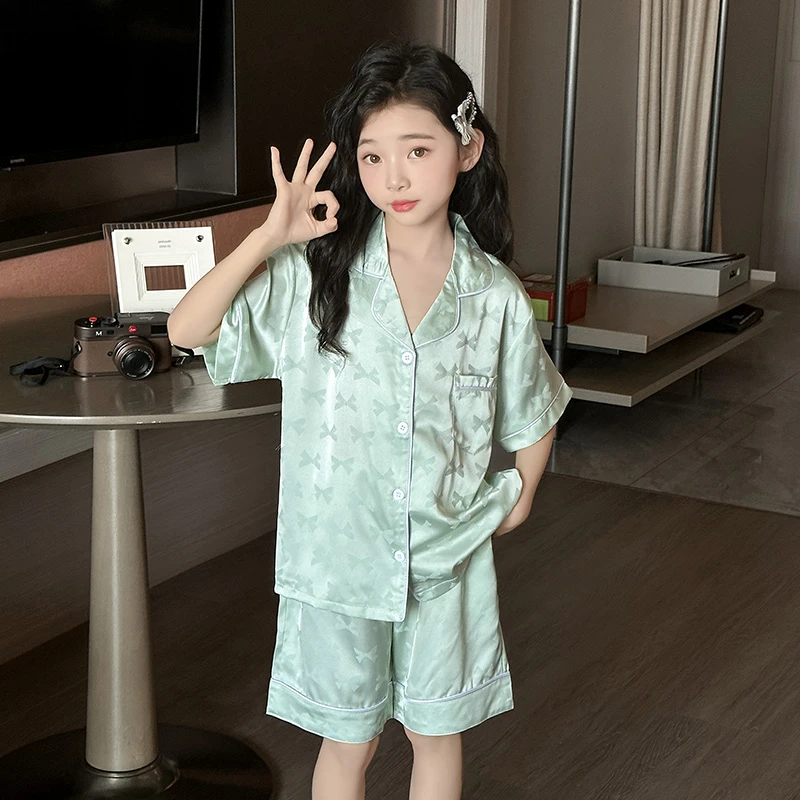 女童夏季家居服套装2025新款儿童冰丝套装中大童轻薄两件套女孩潮