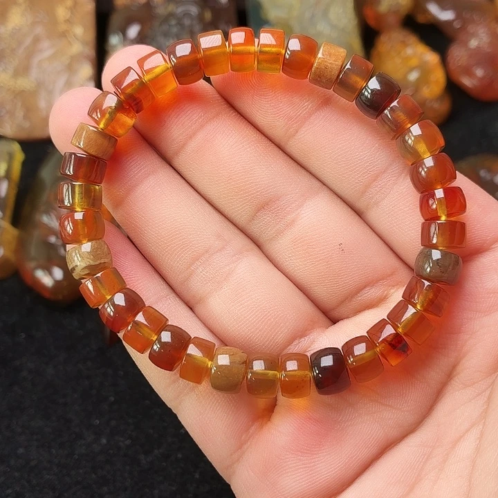 琥珀未镶嵌裸石8*平安扣手串32
