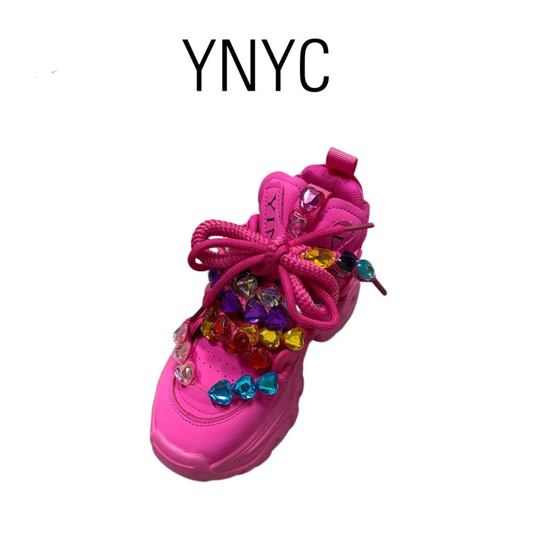 YNYC【依诺原创定制款不退不换】玫红色重工钉珠轻奢老爹鞋DZ250996