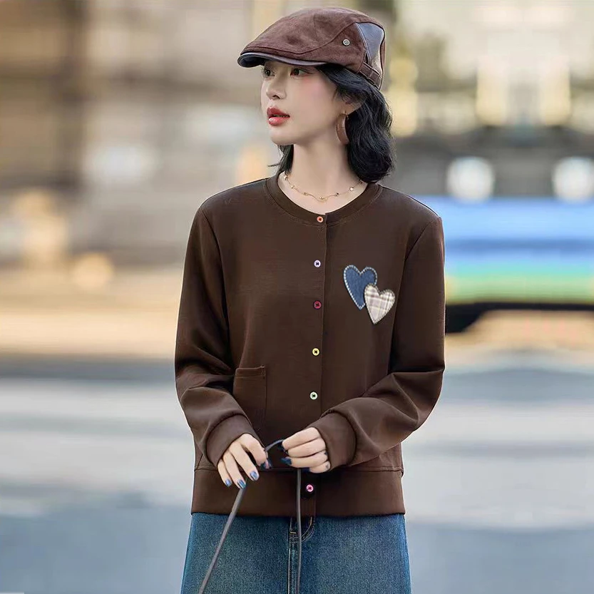 女士爱心彩扣开衫卫衣秋季新款时尚气质休闲百搭外套2506