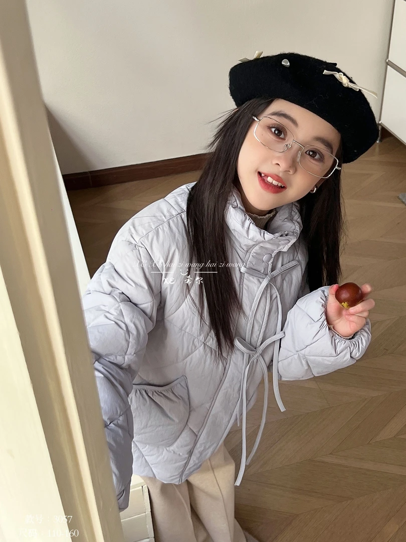 412【希】女童时尚纯色韩版小清新羽绒服-3057