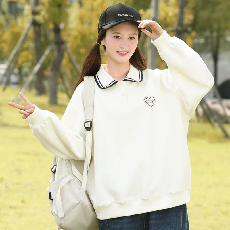 初中生卫衣女长袖上衣高中生运动风POLO衫韩版宽松学院风大童学生