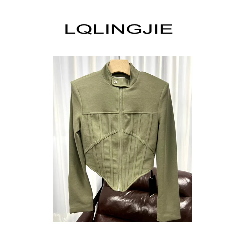 【清 不退差价】设计师款V字下摆领扣拉链外套91928