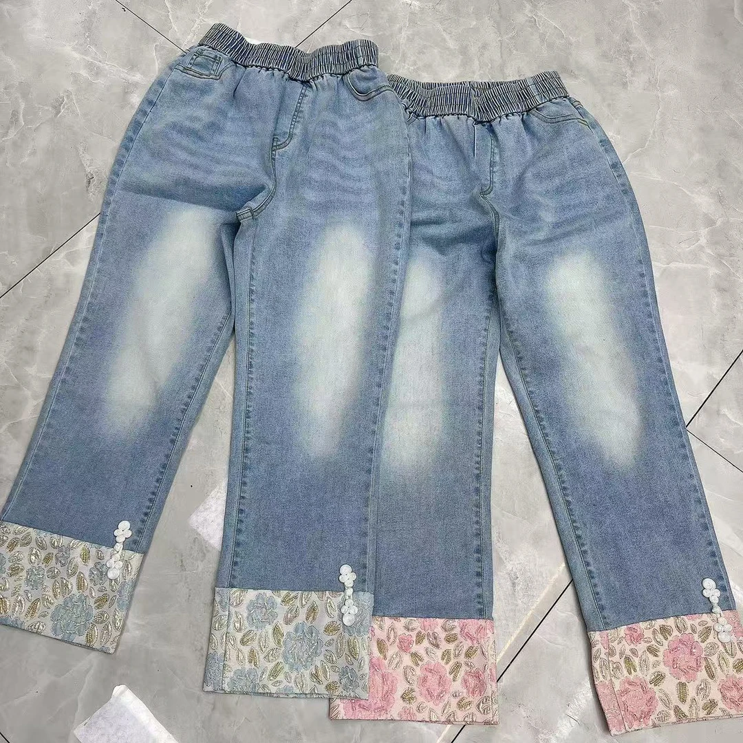 YY大码(春风得意)时尚洋气遮肚高级感气质重工牛仔裤