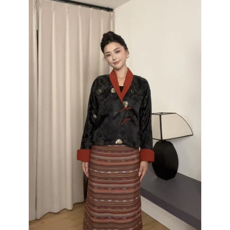 染坊仓「不丹服套装」春季藏式外套藏式裙子显瘦气质不丹服藏装女