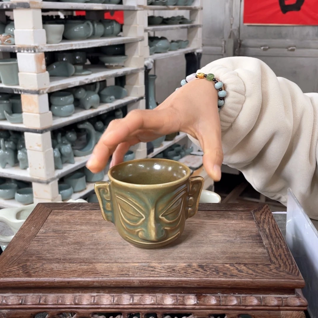 其他青绿釉大号三星杯