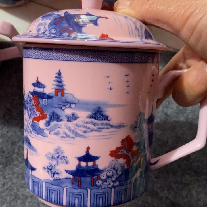 摆件陶瓷红稀土梧桐釉里红直筒办公杯