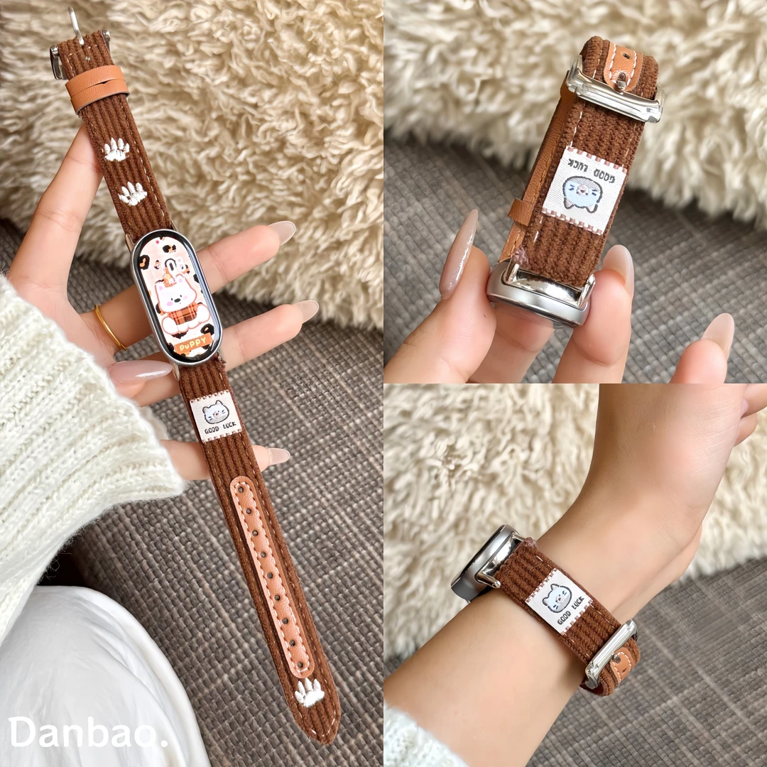 《刺绣小猫》适用于小米手环10表带刺绣9pro可爱灯绒芯毛绒9腕带8女