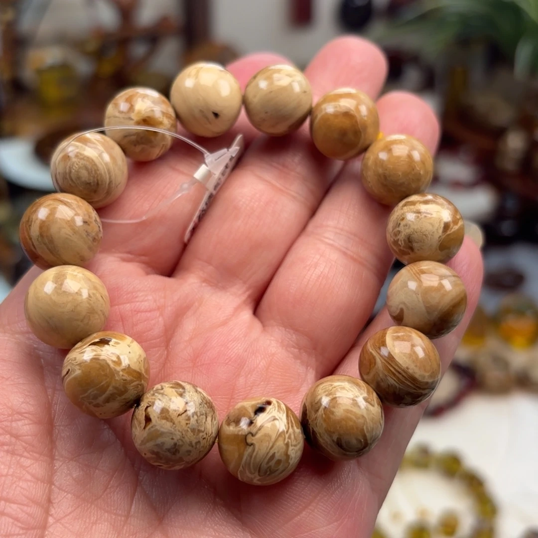 琥珀未镶嵌手链白瓷根珀妖花卡14