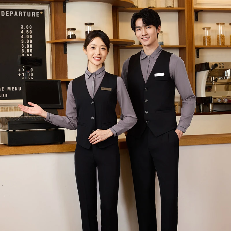 餐饮KTV服务员工作服长袖女咖啡厅西餐厅酒店前台接待火锅饭店男