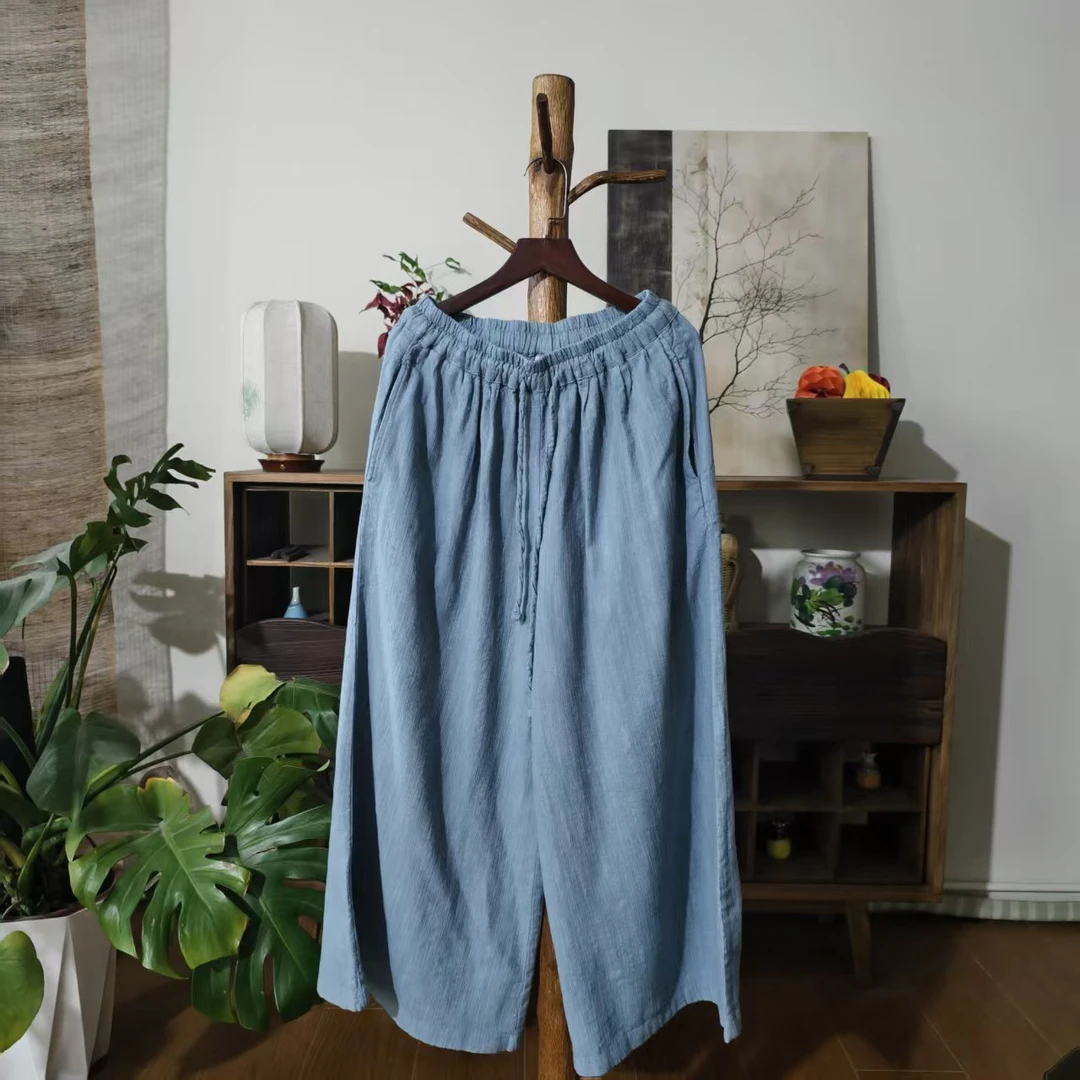 【大梅子推荐】设计款老布亚麻阔腿裤X7025D