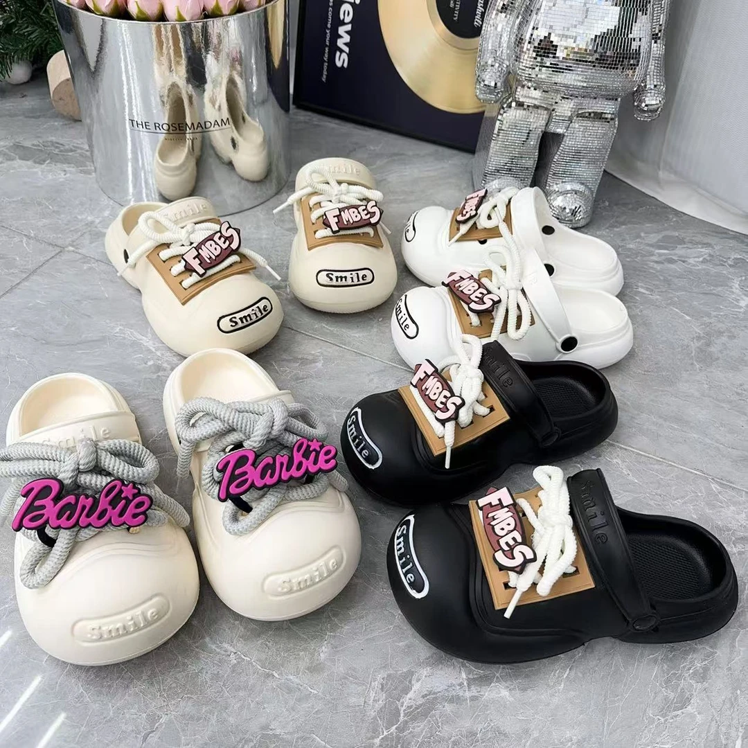 8308大头甜酷辣包头绳系带厚底洞洞鞋凉鞋（带配饰）