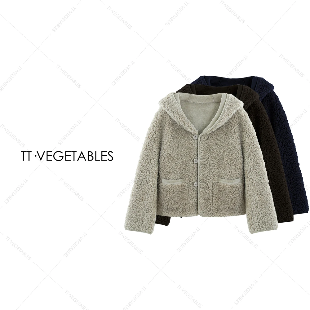 噢芬/小个子【烛房】100%羊毛麂皮绒秋冬毛绒连帽短外套521935