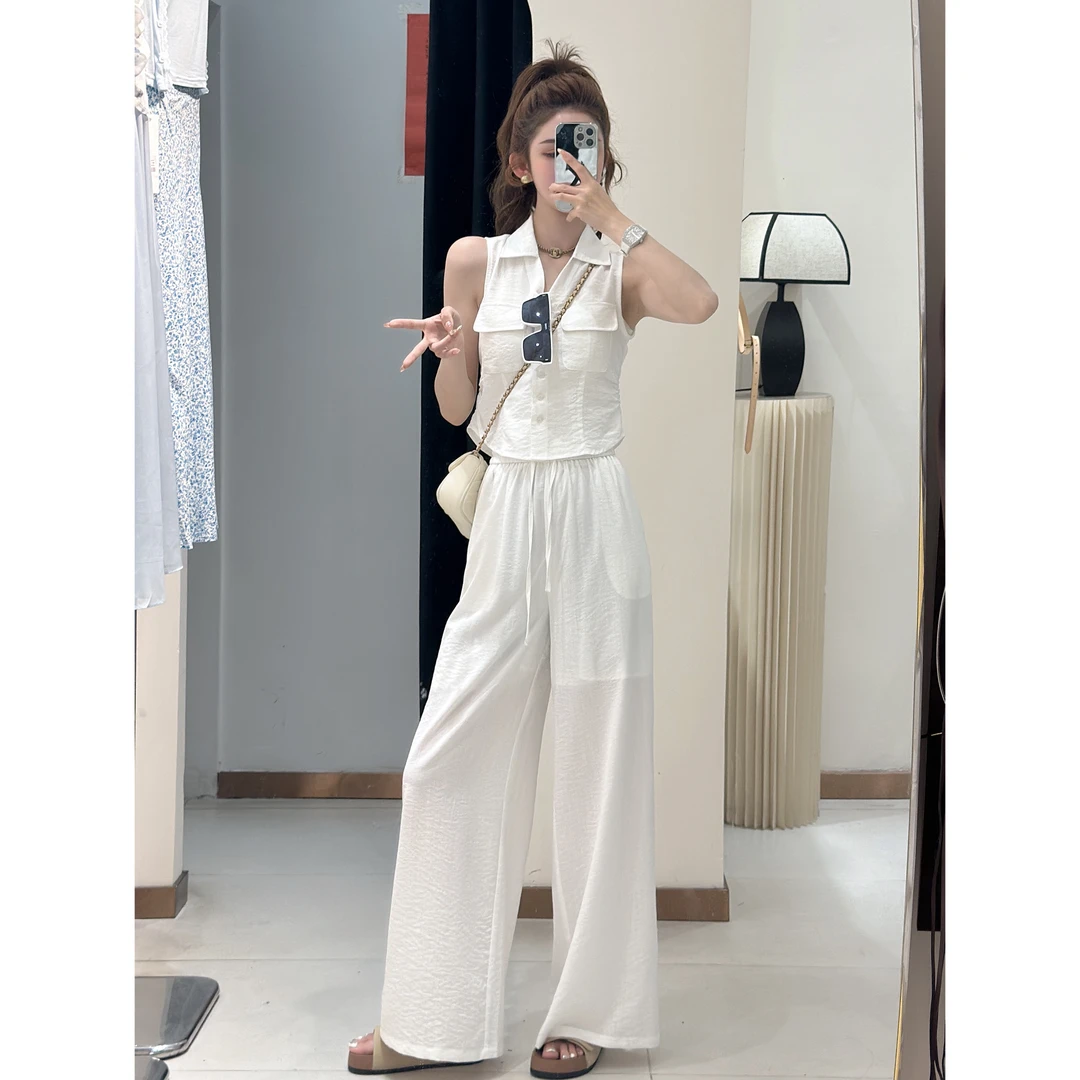 （轻氧松弛）“高智感”松弛气质极简休闲慵懒风无袖阔腿裤两件套