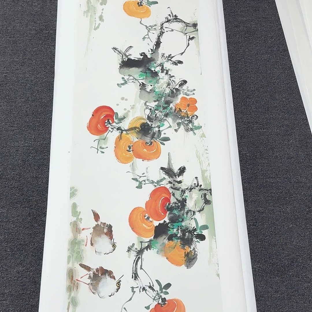 国画四尺对开花鸟