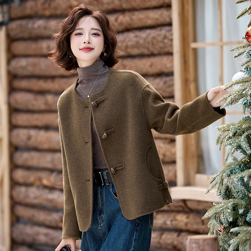 双面呢绵羊毛大衣女春秋2025新款高级感时尚洋气加厚短款毛呢外套