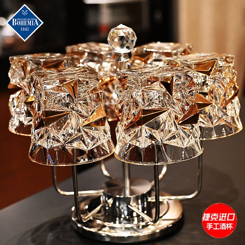 捷克进口BOHEMIA水晶玻璃描金威士忌洋酒杯对杯送礼盒酒樽具套装