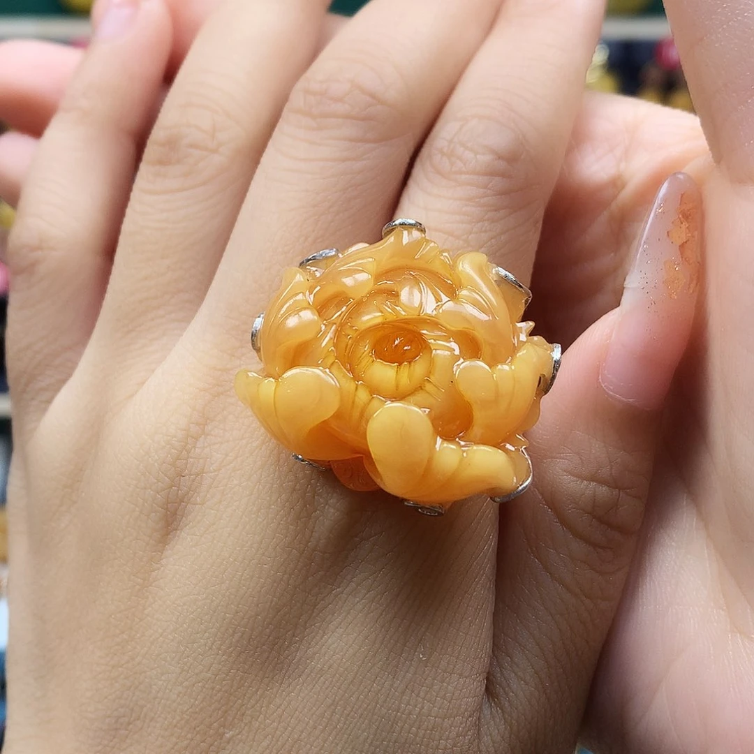 蜜蜡银S925镶嵌戒指戒指