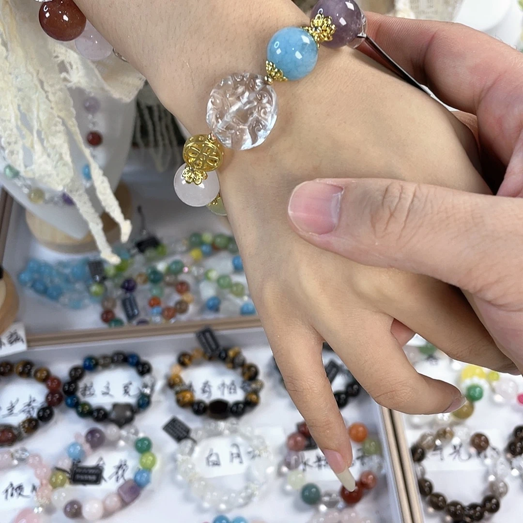 水晶手链银S925镀金镶嵌
