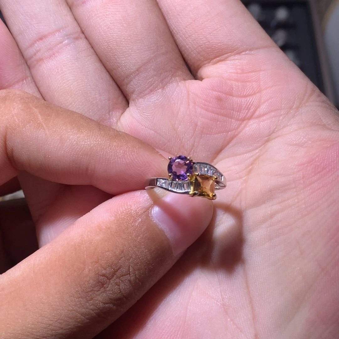 黄晶戒指铂Pt950镶嵌戒指