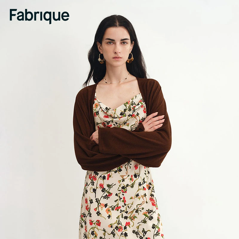 Fabrique Shrug春夏新款摩卡棕微透天丝醋酸空调衫针织披肩开衫