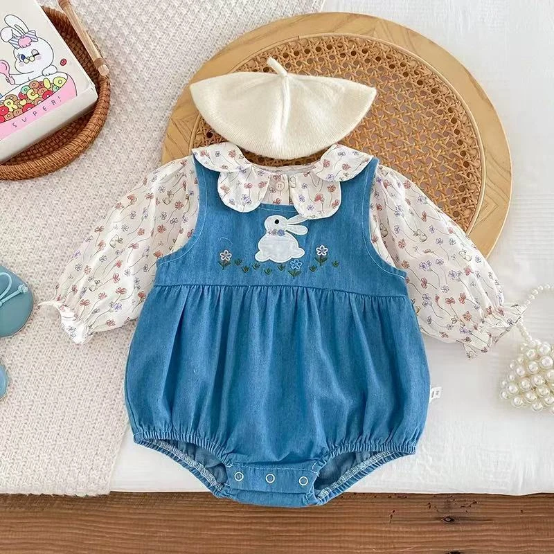 新款上衣包屁衣女童宝宝新生婴儿洋气分体套装公主春秋两件套